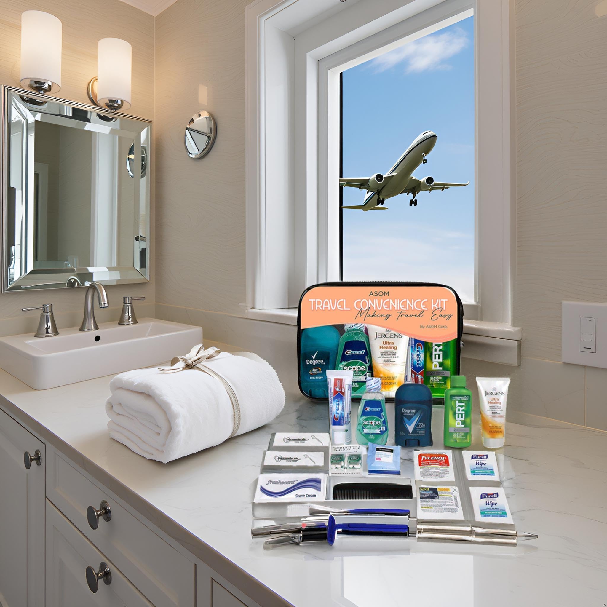 Asom Toiletry Travel Kit - 20 Piece TSA Approved Personal Care & Hygiene Essentials Set for Men & Women, Pre-Filled Convenience for Travel, Airplane Carry-On Ready