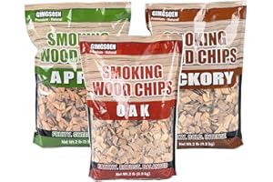 GIMGSOEN Smoking Wood Chips Variety Pack, 3 Flavors (Oak, Hickory, Apple), 2 lbs × 3 — All-Natural BBQ Smoking Chips for Smoker Box, Electric Smokers, Pellet & Charcoal Grills
