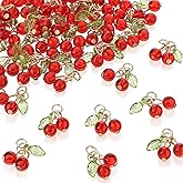 Zelphvt 36PCS Cherry Charms Beads Mini Cute Red 3D Cherry Beads Charms for Jewelry Making Glass Fruit Bead for Earrings Necklaces Bracelets Crafts
