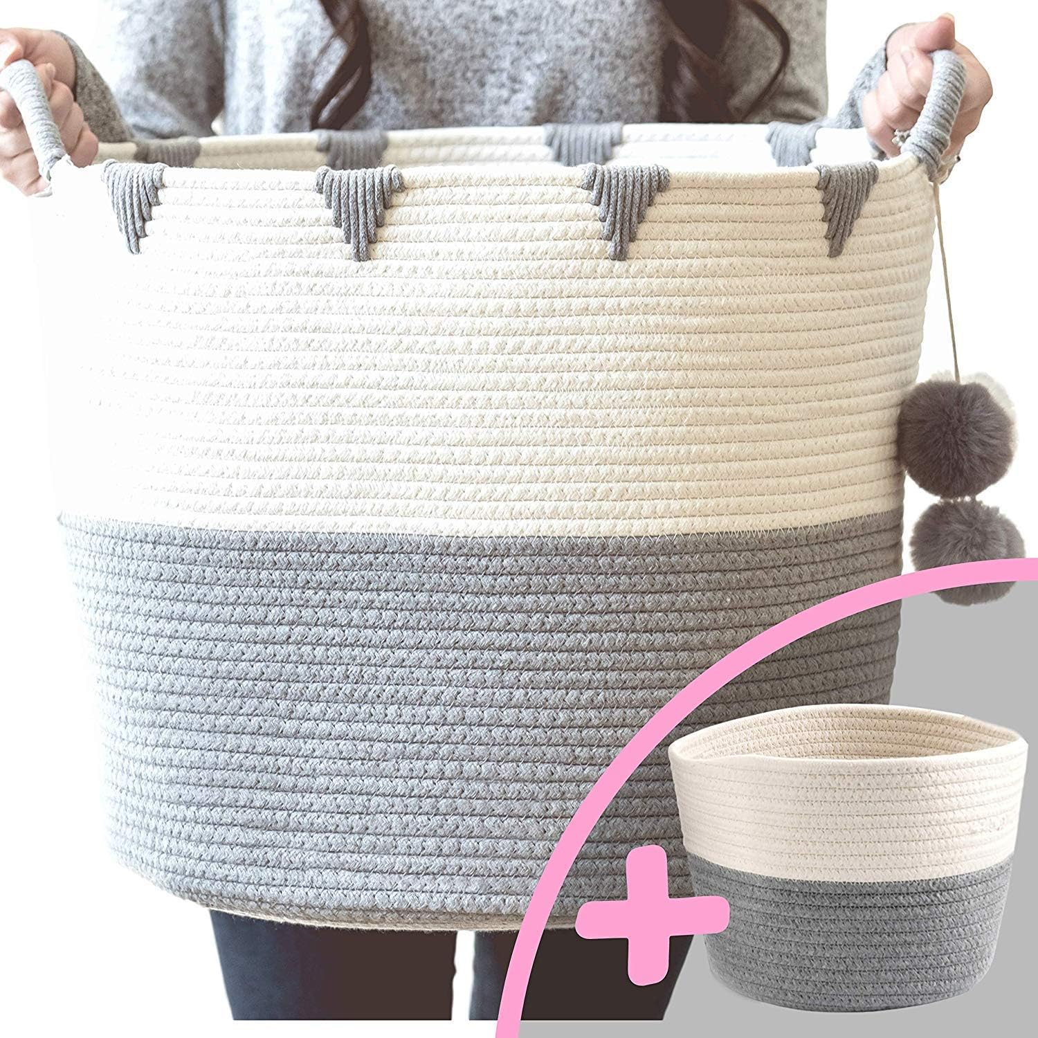 Little Hippo 2pc Large Cotton Rope Basket (15"x17")