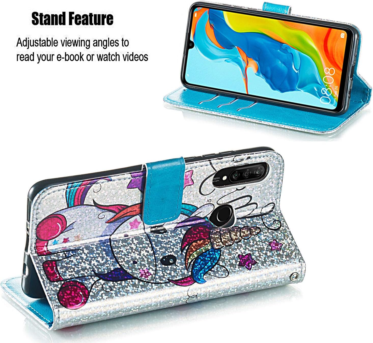 Burobedarf Schreibwaren Zcxg Kompatibel Mit Handyhulle Huawei P30 Lite Hulle Glitzer Magnet Silikon Schwarz Inner Tasche Leder Muster Stossfest Stand Flip Cover Madchen Brieftasche Mit Kartenfach Schmetterling Einzugfacher