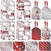 Gilprop Christmas Tags Gift with Ribbon Christmas Red Silver Gift Tag Stickers Seals Mini Xmas Notecards Santa Snowman Snowflakes Holiday Present Labels Stickers Self Adhesive for Gift Wrap Tag