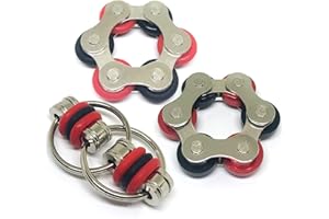 CSYNCDIRECT Fidget Roller Chain Toys with Metal and Silicone Rings - Stress Relief Perfect for ADHD, ADD, Anxiety in Office, School Stocking Stuffers Gifts (Red, Black)