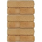 Superior Cotton Chevron Hand Towel Set, Zero Twist, Quick Dry, Small Towels, Absorbent Bathroom Basics, Home Essentials, Spa, Salon, Hotel, Kitchen, Luxury Quick Drying, Assorted Set of 6, Gold