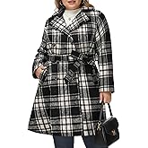 Hanna Nikole Women Plus Size Double Breasted Wool Pea Coat Notch Lapel Trench Coats Mid Long Winter Outerwear with Belt