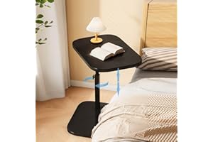 Vorriop Pedestal C-Shaped Adjustable Small End Tables for Small Spaces Side Table，Desktop can Turn 360° and The Height of The Sofa Side Table can be Adjusted（Black Desktop + Black Bottom）