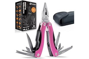 PRO-MASTER SMART & SIMPLE Pink Multitool 15-in-1 for Mom, Wife, Daughter, Grandma, Practical EDC Multi Tool Pliers, Pocket Knife with Safety-Locking, Great for Hiking, Camping, Simple Repairs, Car Glove Box