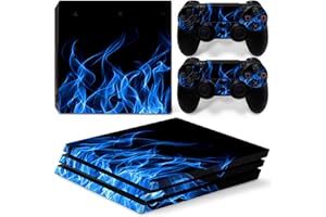 ASOKEX Ps4 Pro Stickers Full Body Vinyl Skin Decal Cover for Playstation 4 Pro Console Controllers (with 4pcs Led Lightbar Stickers)(PS4 Pro Console (Blue fire))