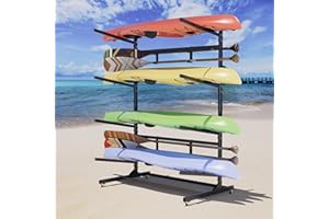 GangMei Kayak Storage Rack, Widen & Lengthen Freestanding Kayak Stand with Wheels, Heavy Duty Kayak Holder, Adjustable Canoes and Surfboards Bracket for Outdoor Indoor Storage, Assembly Required