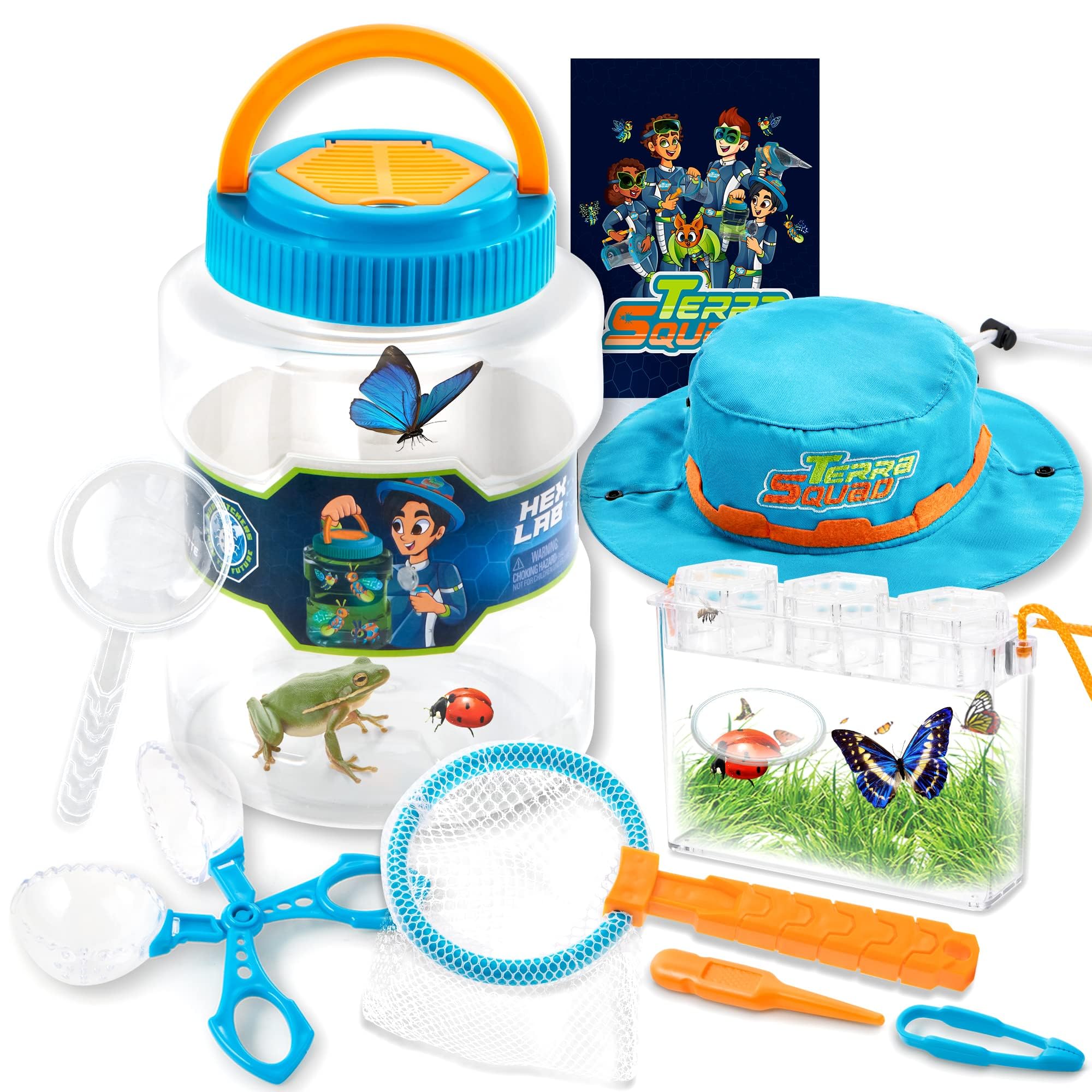 JOYIN Bug Catcher Nature Exploration Set - Includes Habitat Bucket, Critter Box, Activity Booklet, Butterfly Net, Magnifier, Tweezer, Pipette, Bug Tong, and Exploration Hat Bug Catching Kids 3+