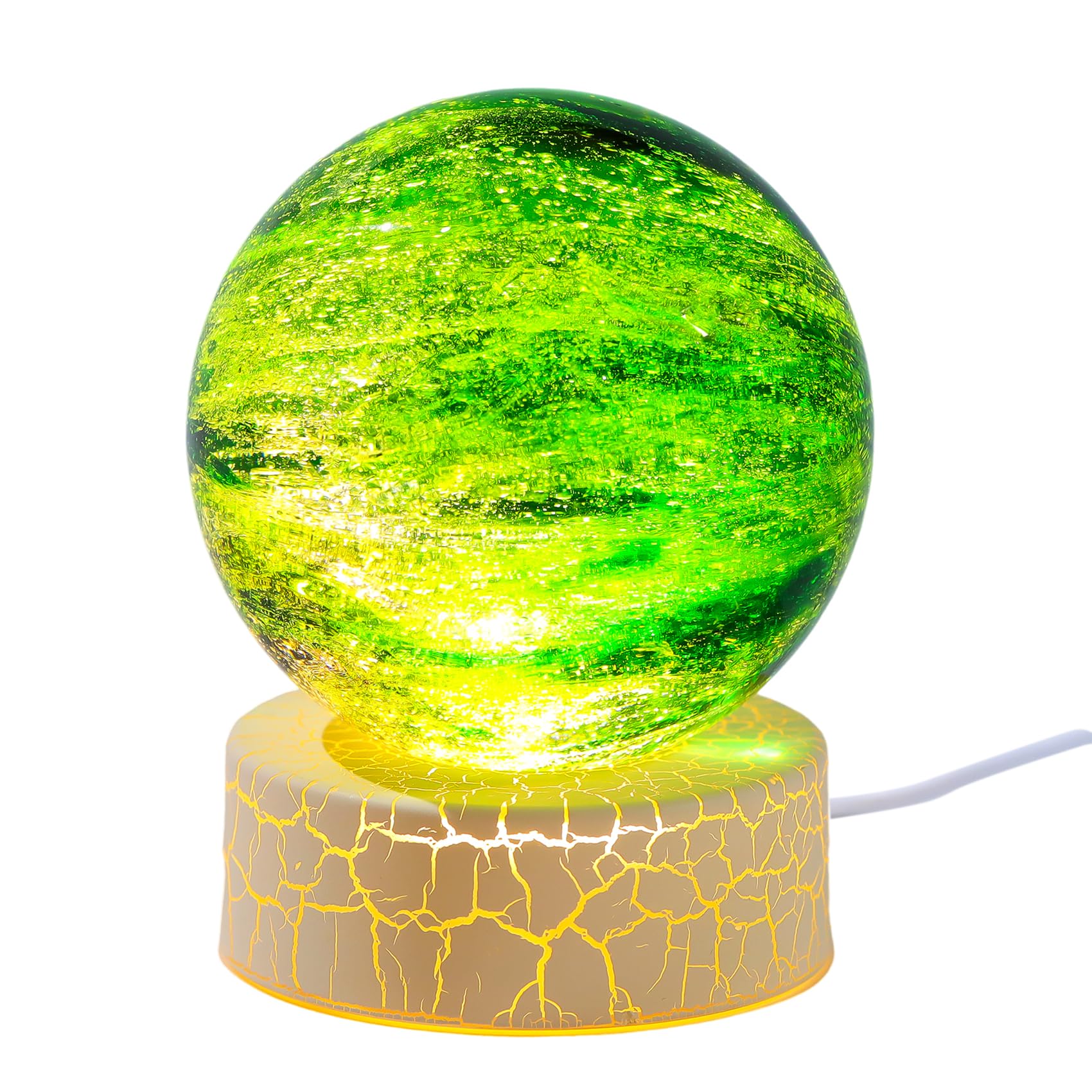 Movdyka Handmade 3.15" Crystal Ball Gifts for Man Cosmic with Warm Night Lights Blown Natural Witchcraft Crystal Meditation Sphere for Women Astronomy Ornament for Home Decor (Green)