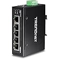 TRENDnet 5-Port Hardened Industrial Gigabit DIN-Rail Switch, 10 Gbps Switching Capacity, IP30 Rated Network Switch (-40 to 167 ºF), DIN-Rail and Wall Mounts Included, Lifetime Protection,Black,TI-G50