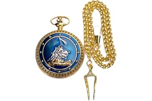 Trendy Zone 21 Soldier Raising The Flag on Iwo Jima Gold Tone Quartz Analog Roman Numerals Pocket Watch and Long Chain with Gift Box I Memorable Gift for Men & Women