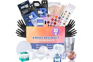 KISREL Epoxy Resin Kit for Beginners, Resin Kit with Molds, 32OZ Epoxy Kit wiht Dried Flowers, Measuring Cups and Resins Supplies