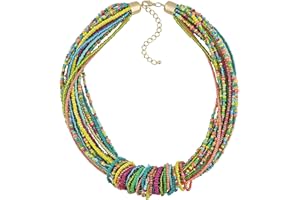 Bocar Chunky Statement Colorful Seed Beads Women Choker Collar Necklace