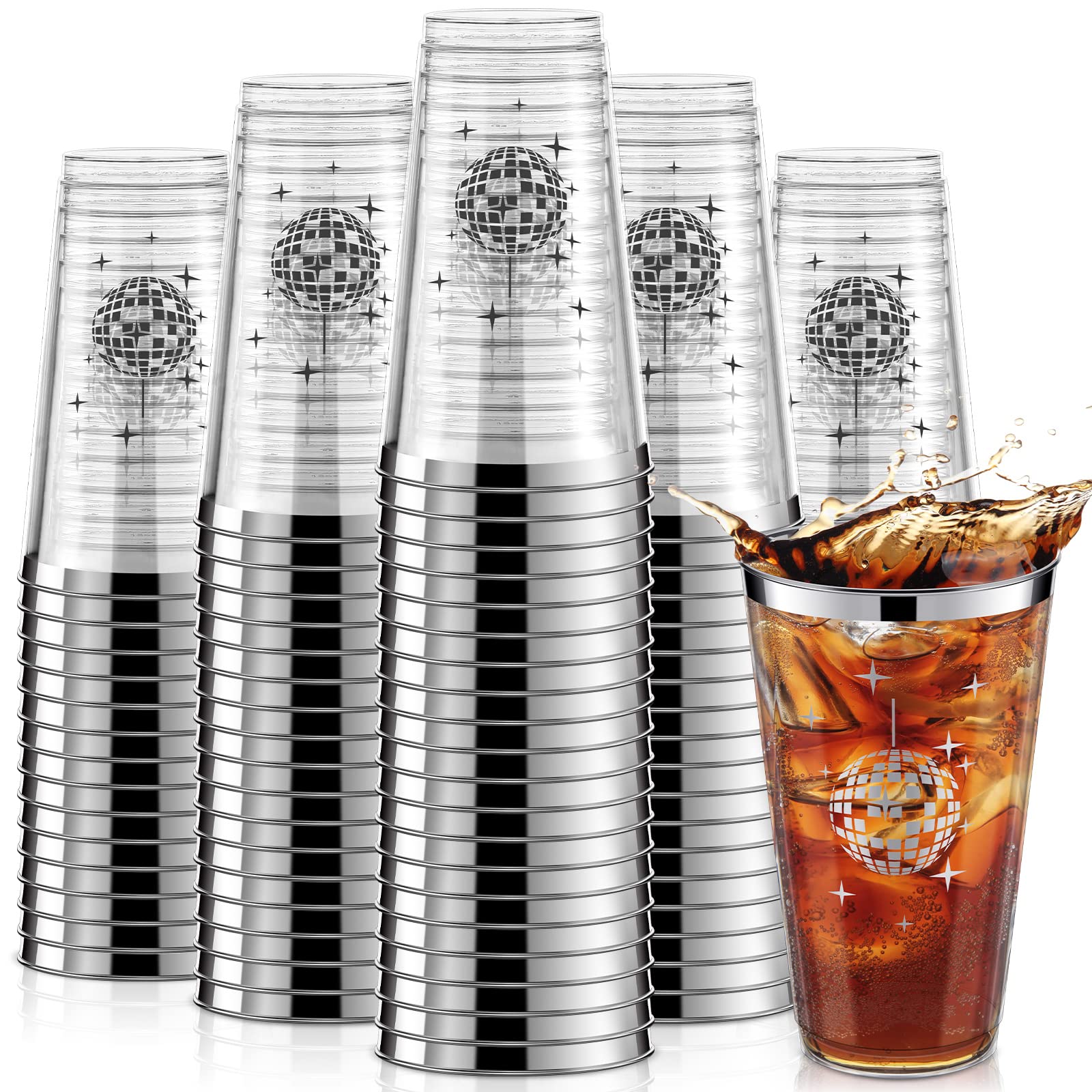 Photo 1 of Funtery Disco Ball Cups Bulk 16oz Disposable Disco Plastic Cups Supplies 70s 80s 90s Party Hot and Cold Drinks for Bachelorette Wedding Picnic Supplies(100 Pcs)