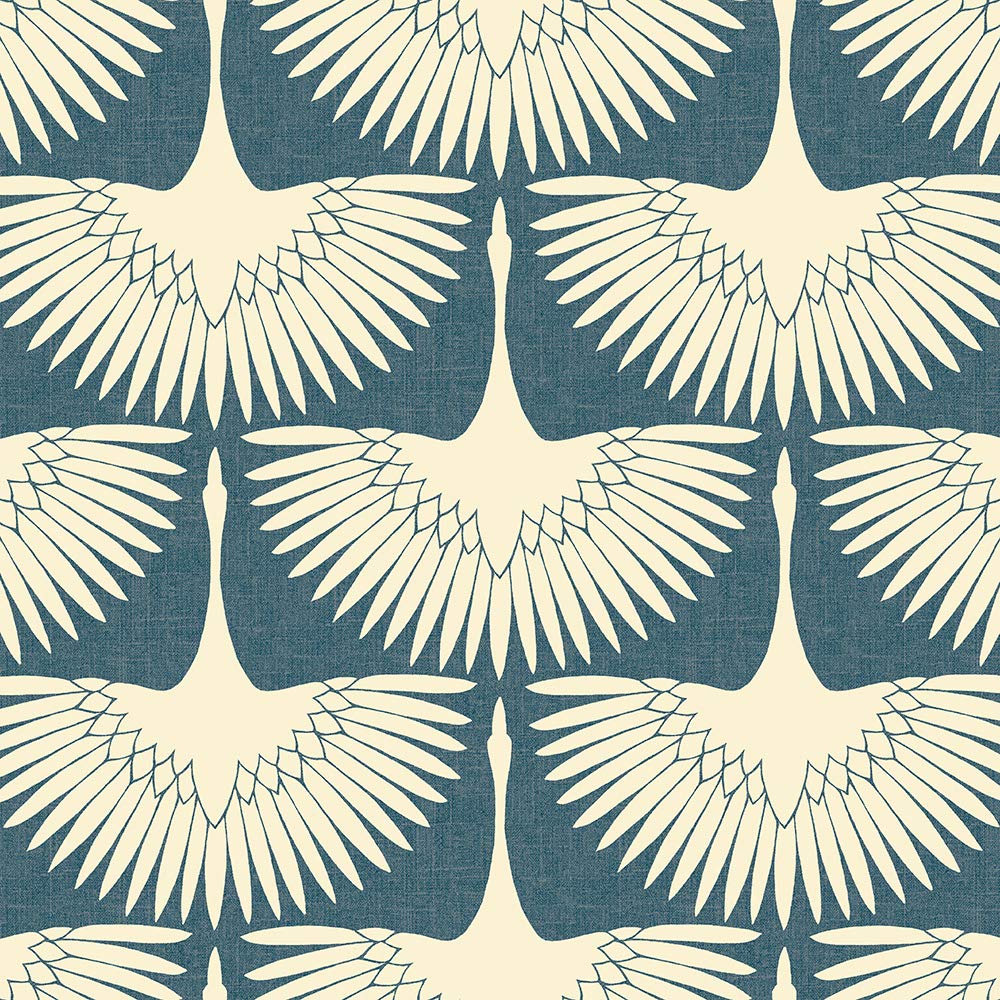 Tempaper x Genevieve Gorder Denim Blue Feather Flock Removable Peel and Stick Wallpaper, 20.5 in X 16.5 ft, Made in The USA
