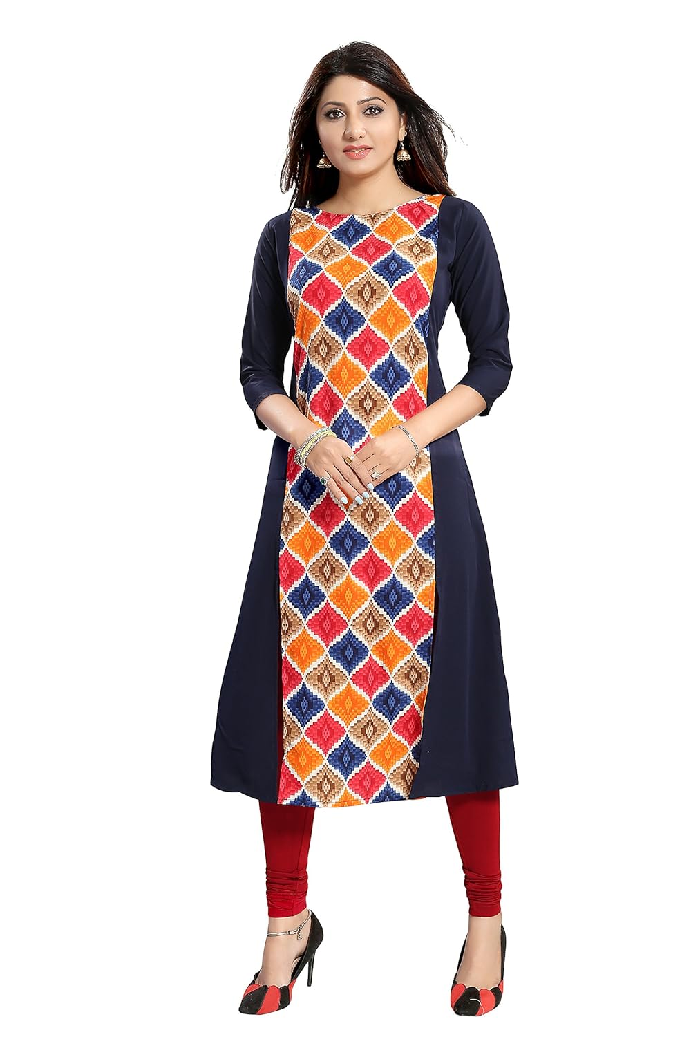 alc creations women's faux crepe a-line kurti