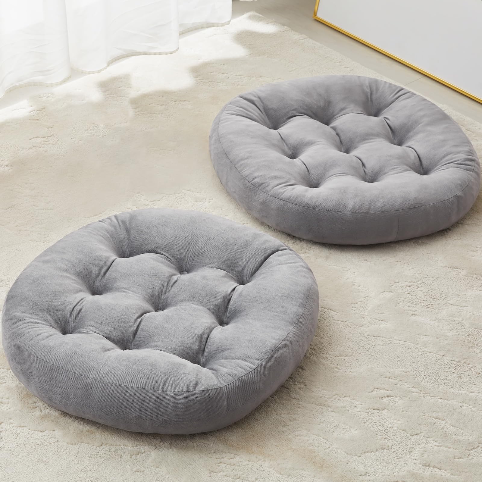Photo 1 of SM-XLHN Meditation Floor Pillow for Adults, 2-Pack Round Yoga Tufted Floor Cushions for Sitting, Light Grey, 22 x 22 x 4 in