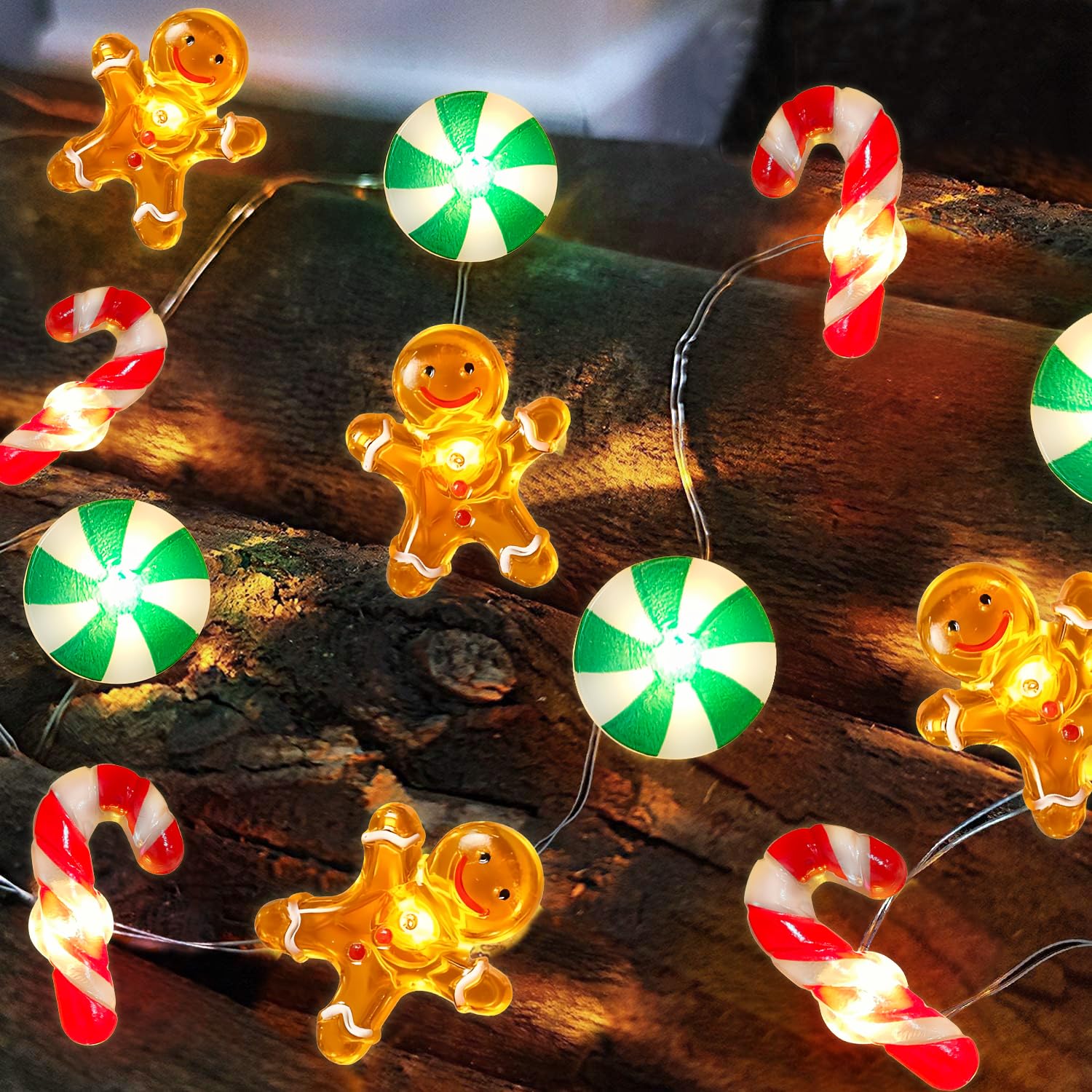 Photo 1 of [Timer] Christmas Lights Decorations, 10 FT 30 LED Christmas String Lights Gingerbread Man Candy Cane Fairy Lights, Battery Operated Lights Xmas Gifts Christmas Decorations Indoor Home Party Decor