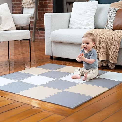 MioTetto Foam Floor Tiles for Kids Non-Toxic Comfortable Baby Play Mat  and Interlocking Foam Tiles, Fits with 50x50 Playpen Mat for Crawling