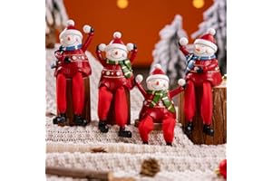 Zehwonpei Snowman Christmas Decorations Indoor, Set of 4 Light Up Resin Figurines Shelf Sitters with Dangling Legs for Shelf, Tabletop, Fireplace Mantle Christmas Home Decor