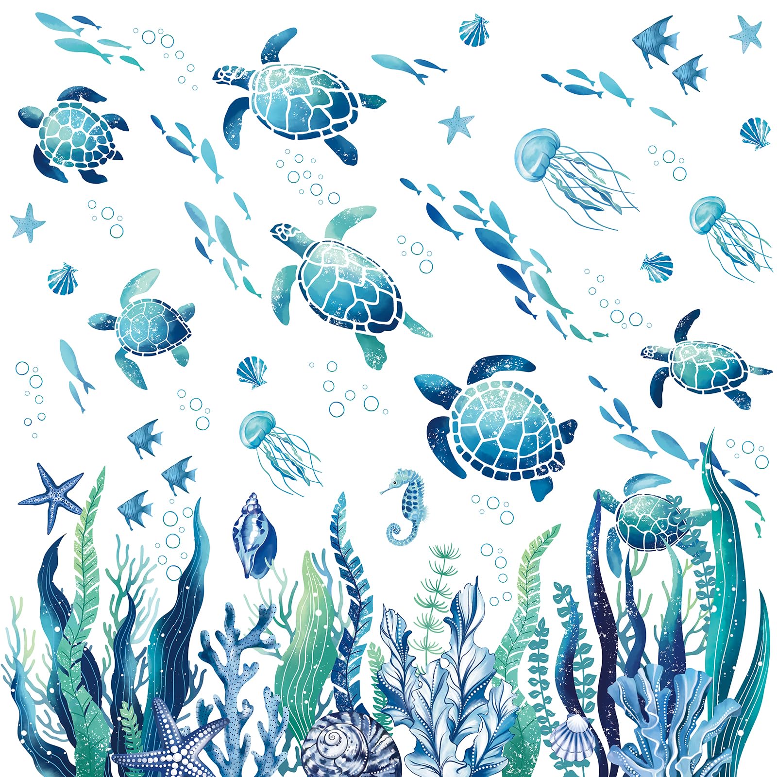 decalmile Under The Sea Seaweed Wall Decals Sea Turtle Ocean Grass Jellyfish Wall Stickers Baby Nursery Bedroom Bathroom Wall Decor