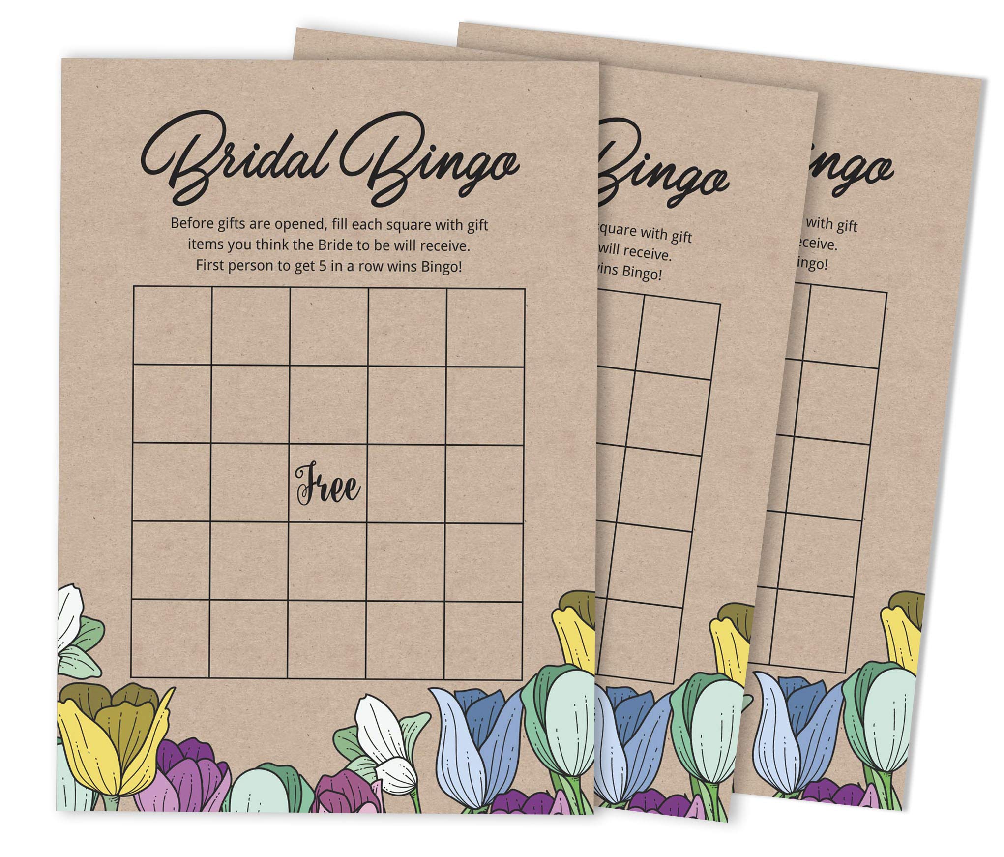 Inkdotpot 50 Rustic Kraft Floral Bingo Game Cards For Bridal Wedding Shower Bachelorette Party Bulk Blank Square Fill In Gift Ideas