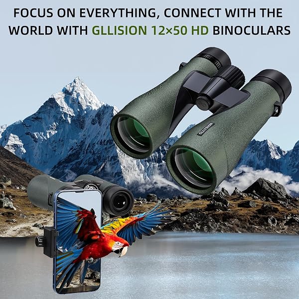 12X50 PROFESSIONAL BINOCULARS FOR ADULTS HIGH POWER WITH PHONE ADAPTER, HD BINOCULARS WITH BAK4 PRISMS, SUPER BRIGHT LIGHTWEIGHT & WATERPROOF BINOCULAR PERFECT FOR BIRD WATCHING, HUNTING, STARGAZING