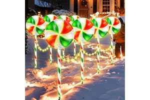 FLASHMEN 8PK 28inch 230LED 8 Modes Christmas Lollipop Pathway Light Outdoor Christmas Decorations Flickering Outdoor Christmas Pathway Light 24ft (R&G)
