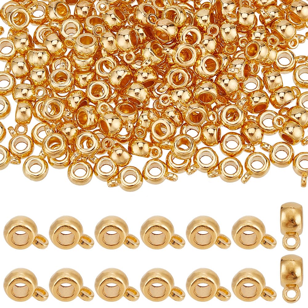 SUNNYCLUE 1 Box 200Pcs Gold Bail Tube Beads, Round, Alloy Metal, Bail Bead, Perfect for Jewellery Making, DIY Crafts, Bracelet, Necklace, Gold Color