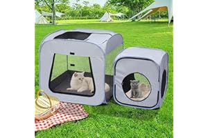 RYOIZEN Royizen Puppy Cat Tent Playpen Foldable Waterproof Dog Crate Kennel Indoor Outdoor Portable Playpen Kitten and Small Pets Pop Up Kennel Cat Travel Carrier with Litter Box Enclosure, Black Grey