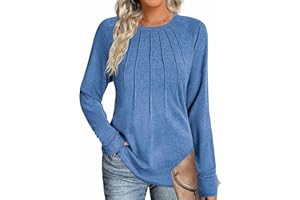 Zeagoo Women Casual Fall Tunics Long Sleeve Shirts Solid Blouses Fashion Pleated Tunic Shirts