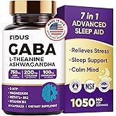 1050mg GABA L-Theanine Ashwagandha - Made in USA - Advanced Sleep Aid & Calm- Magnesium, 5-HTP, Vitamin B6 & B12, GABA (Gamma