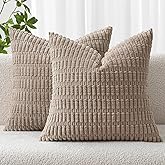 MIULEE Pack of 2 Corduroy Decorative Euro Sham Throw Pillow Covers 22x22 Inch Soft Boho Striped Pillow Covers Modern Farmhouse Home Decor for Sofa Living Room Couch Bed Light Brown