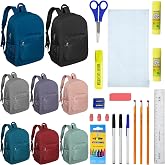 12 Pack 17" Bulk Backpacks With 22 Pc School Supplies Kit, 8 Colors | Durable Bookbags for Kids &amp; Students, 8 Assorted Colors, Ideal for Educational Charity Drives &amp; Classroom Supply Kits