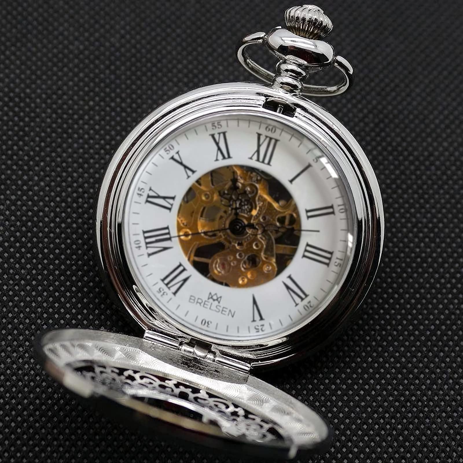 Brelsen Signature Silver Mechanical Demi Half Hunter Pocket Watch