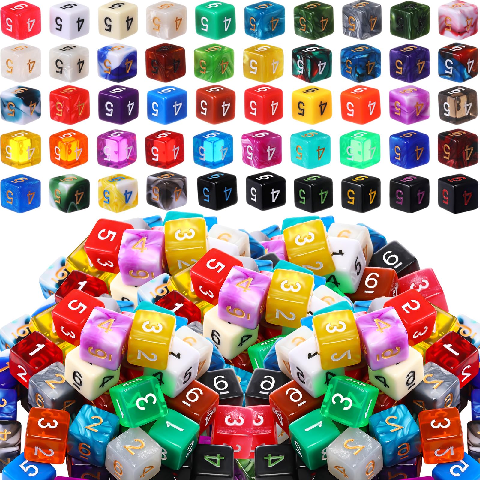 Skylety 200 Pieces Polyhedral Dice Sets with Black Pouch Compatible with RPG MTG Tabletop Role Playing Table Games Multi Colored Assortment (6 Sided Style)