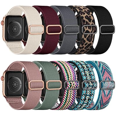 Maledan 10 Pack Stretchy Nylon Solo Loop Compatible with Apple Watch Band 44mm 45mm 42mm 49mm 46mm Women Men, Adjustable Sport Elastic Wristband for iWatch Ultra 2 Series SE 11 10 9 8 7 6 5 4 3 2 1