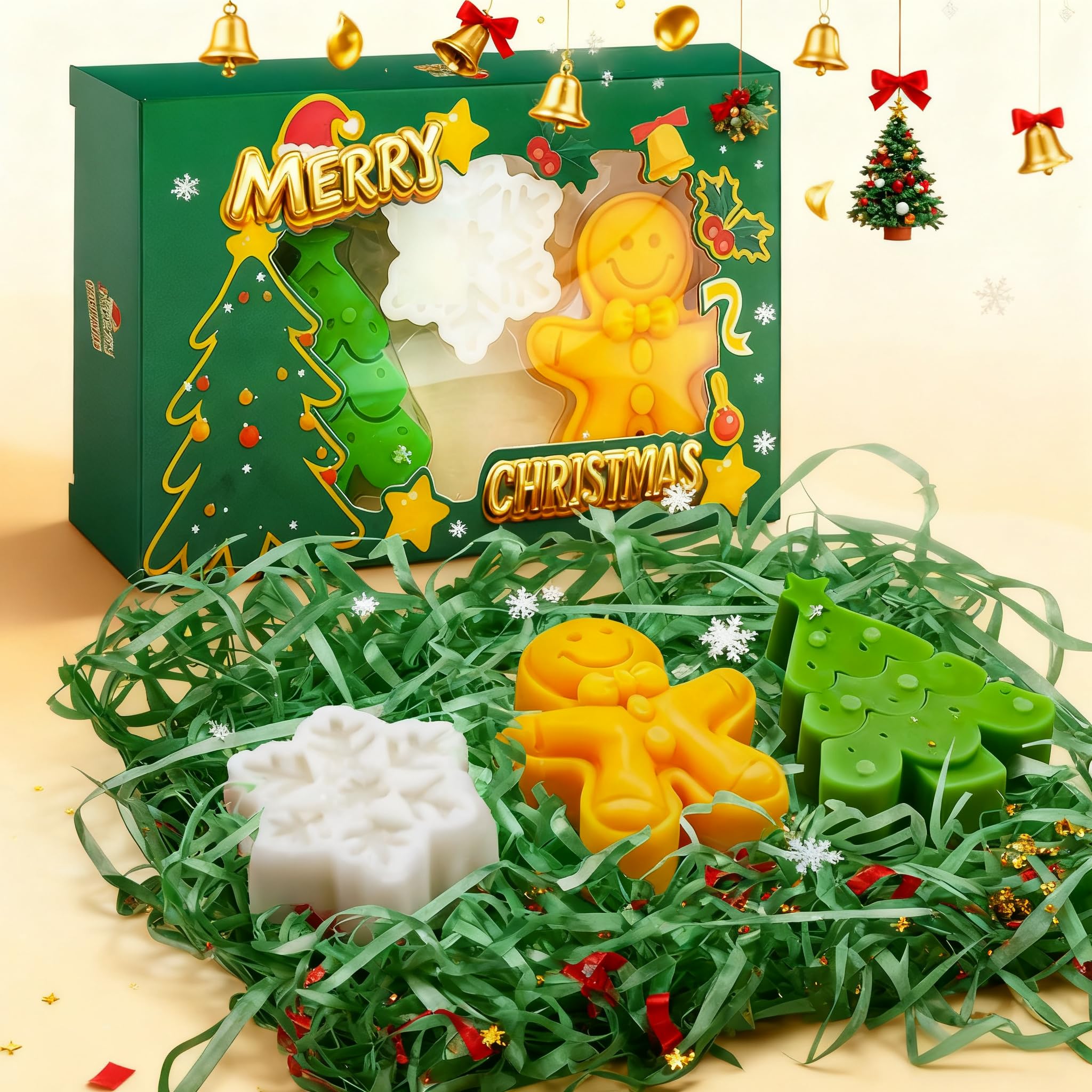 Allony Christmas Soap, Christmas Gifts Women Organic Soap, Natural Soap Bar, Hand Soap Bar Gingerbread Man, Christmas Tree, Snowflakes for Bathroom, Bedroom, Living Room, Kitchen- 3 Pcs (A)