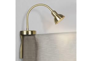 Solfres Patented Innovative Design Headboard Reading Light. No Drilling Golden Book Light for Bedtime Reading. Dimmable LED Book Reading Lamp with Bulb. Movable & Flexible, Gold