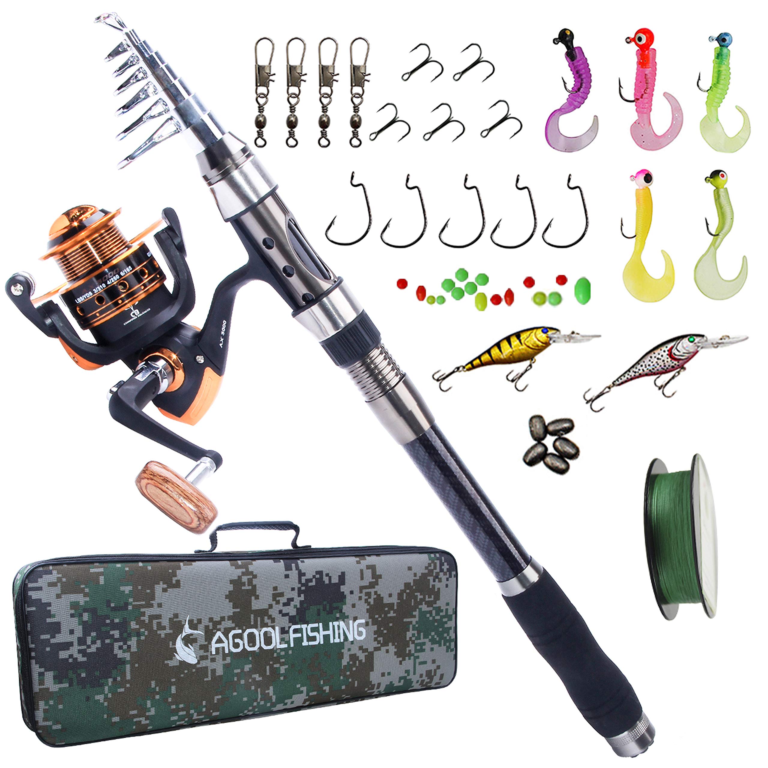AGOOL Fishing Rod Reel Combo Kit Carbon Fiber Telescopic Spinning Portable 8.9Ft eBay
