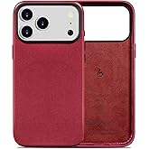 Belemay Handcrafted Premium Textured Leather Case for iPhone 17 Pro Max, Compatible with MagSafe, Modern Minimalist Design, Smooth & Subtle, Camera Control Button, Metal Buttons (6.9"), Burgundy