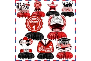 AWRMOO 2024 Graduation decorations party centerpieces Class of 2024, 9pcs Graduation decoration party table Honeycomb Centerpieces decor Congrats Grad Party Supplies(Red)