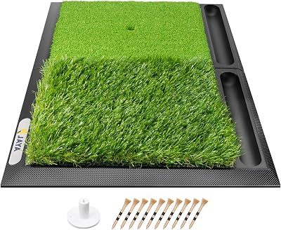 JAYA Golf Hitting Mat with Ball Tray Heavy Rubber Base Dual Turf Portable