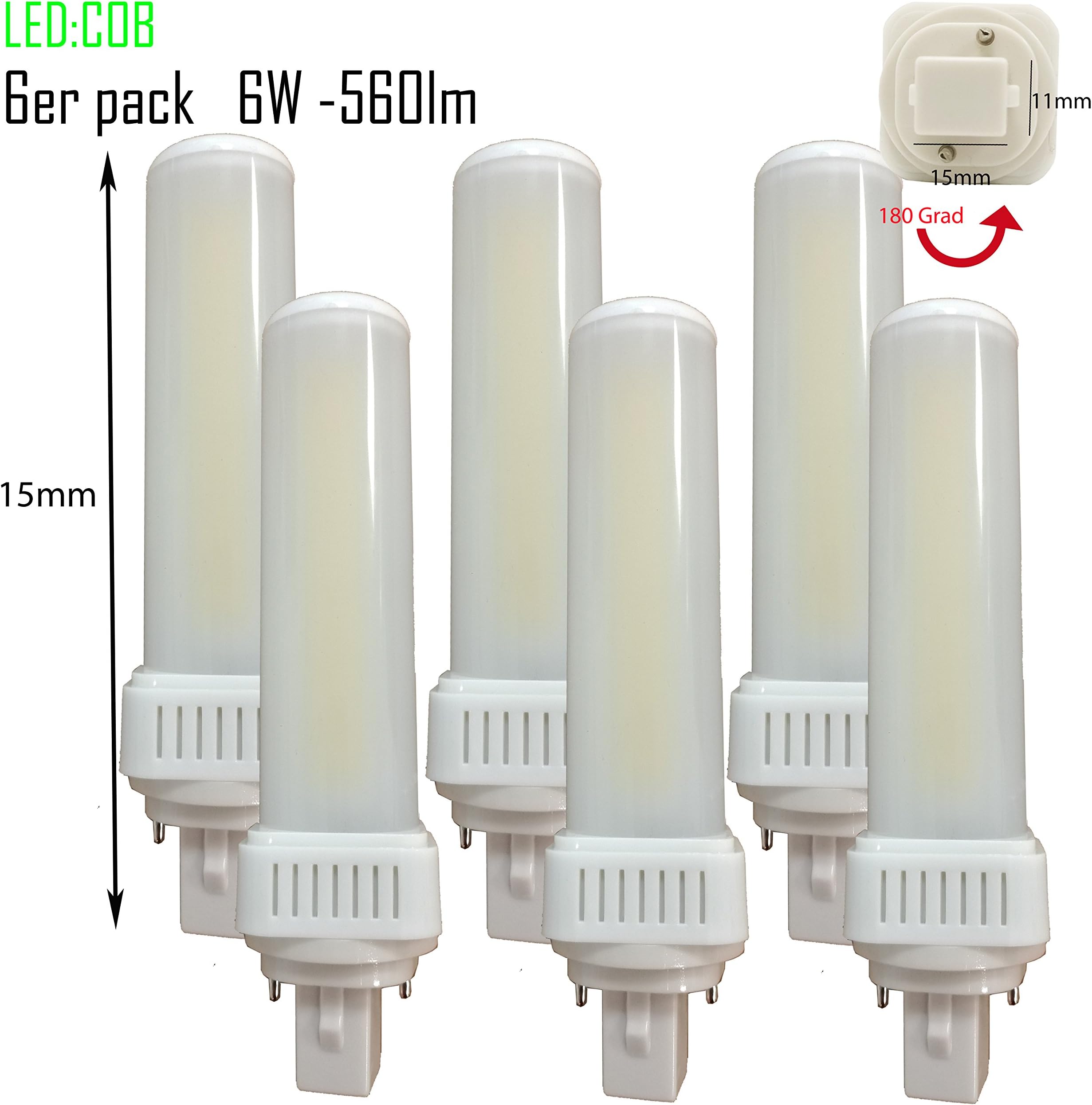6 LED Light Bulb PL c G24d PL c Pin2 6 W 4000 K Universal Replaces Osram Dulux replaces Osram Dulux replaces Philips Master PL-C G24d-2 2-PIN G24d-2 G24d & # X3 A6 33 COB [Energy Class A+]