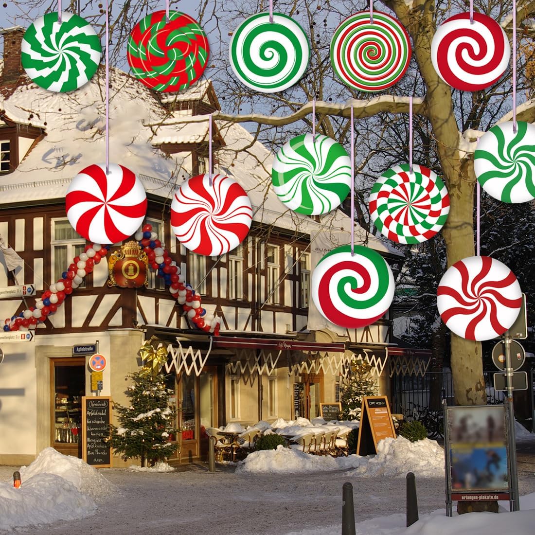 Yard Signs - Outdoor Christmas Decorations Yard Signs -16 Pcs Lawn Hanging Candy Style Ornaments Signs Xmas Home Tree Porch Decor