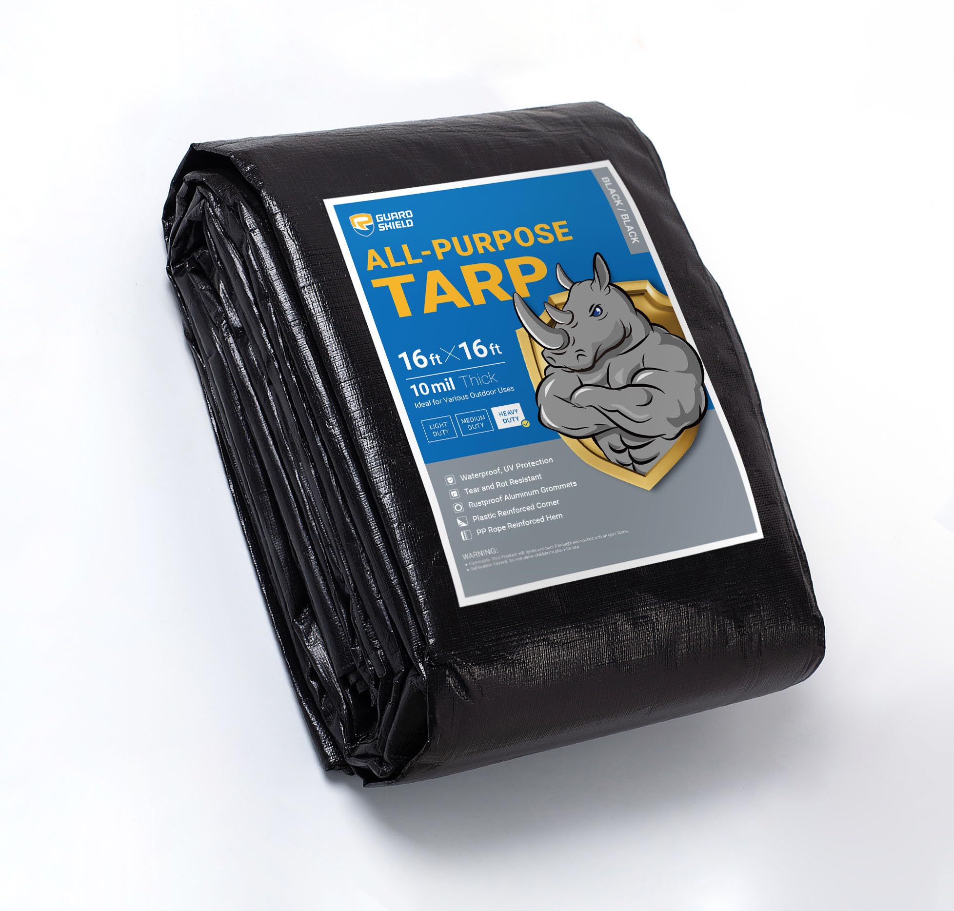 Photo 1 of GUARD SHIELD Tarps Heavy Duty Waterproof 16x16 Feet Black Poly Tarp Cover Square Outdoor Thick UV Resistant Tarpaulin with Grommets 10mil