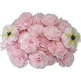 ARTIFIPLANT Fake Flower Heads for Craft,3.3'' Light Pink Rose Heads Artificial Flowers,40 Pcs Silk Rose Heads Bulk,Satin Rose Heads No Stem for DIY Flower Well,Crafts Bouquest (Light Pink)