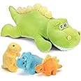 PREXTEX 15-Inch Stegosaurus Dinosaur Stuffed Animal Set with 3 Dino Plush Toys Inside, Large Zippered Pouch Dinosaur for Boys and Girls, Stuffed Animals Dinosaur Toys for Kids 3-5 Soft Plushies